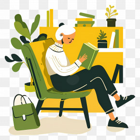 Woman Reading Book - Woman Reading Book In Cozy Chair PNG