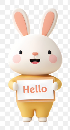 Cute Bunny Holding Hello Sign PNG