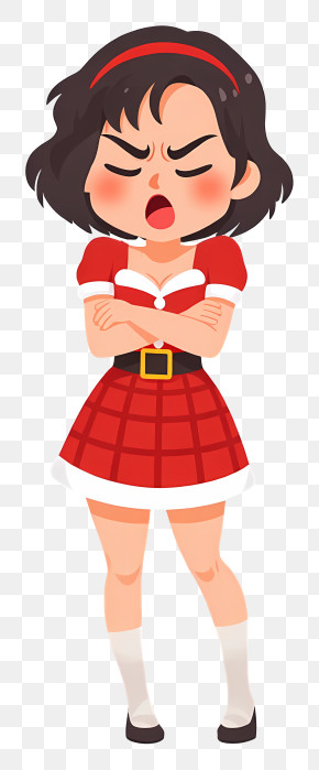 Girl In Christmas Party Outfit - Pouting Girl In Red Dress PNG
