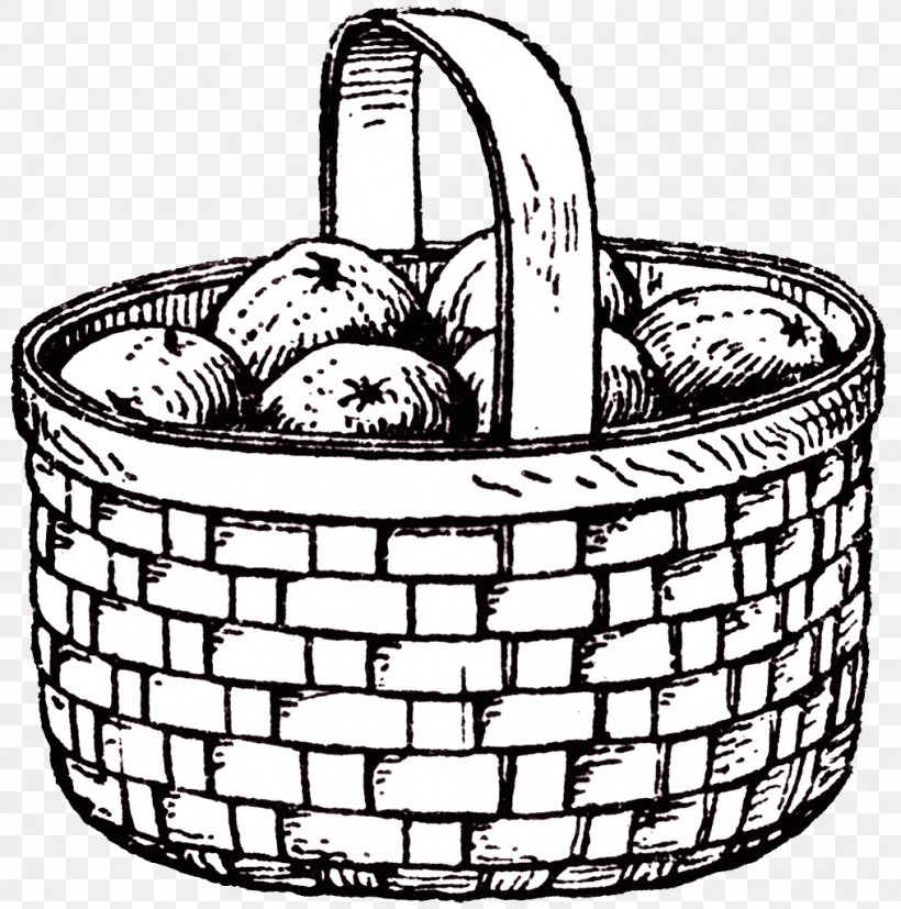 Basket Of Fruit Picnic Baskets Wicker Clip Art, PNG, 1015x1024px, Basket Of Fruit, Basket, Black And White, Digital Stamp, Drawing Download Free