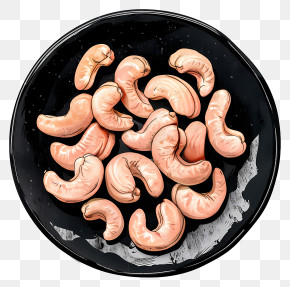 Cashew - Detailed Cashew Illustration In A Black Bowl PNG