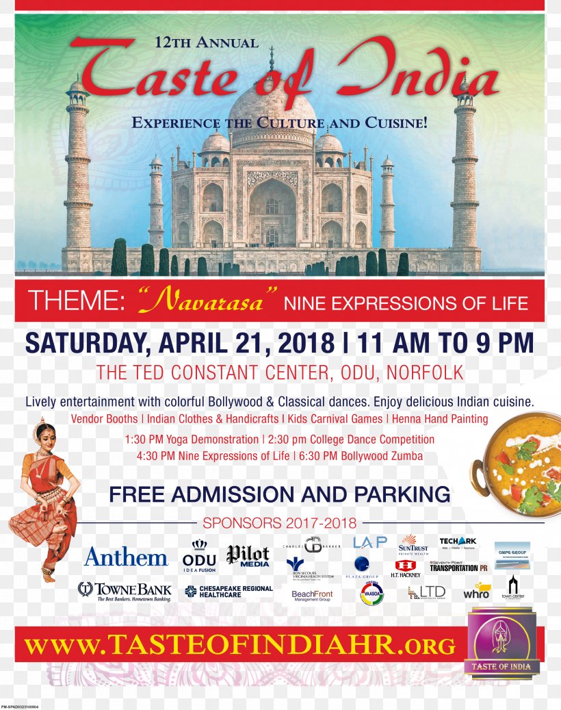Taste Of India 2018 Taj Mahal Norfolk Poster Tourism, PNG, 2543x3217px, Taj Mahal, Advertising, Flyer, Human Resource, India Download Free