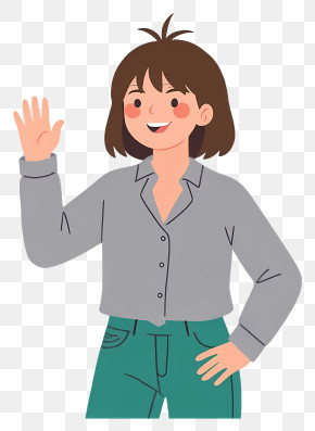 Woman Say Hi - Woman Waving In Gray Shirt PNG