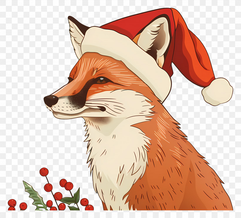 Fox - Festive Fox With Santa Hat PNG