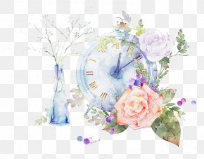 Flowers And Watches - Drawing Watercolor Painting Sketch PNG