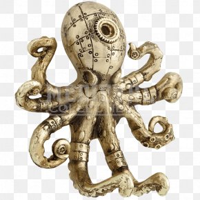 Octopus Hook Steampunk Gold Wall PNG