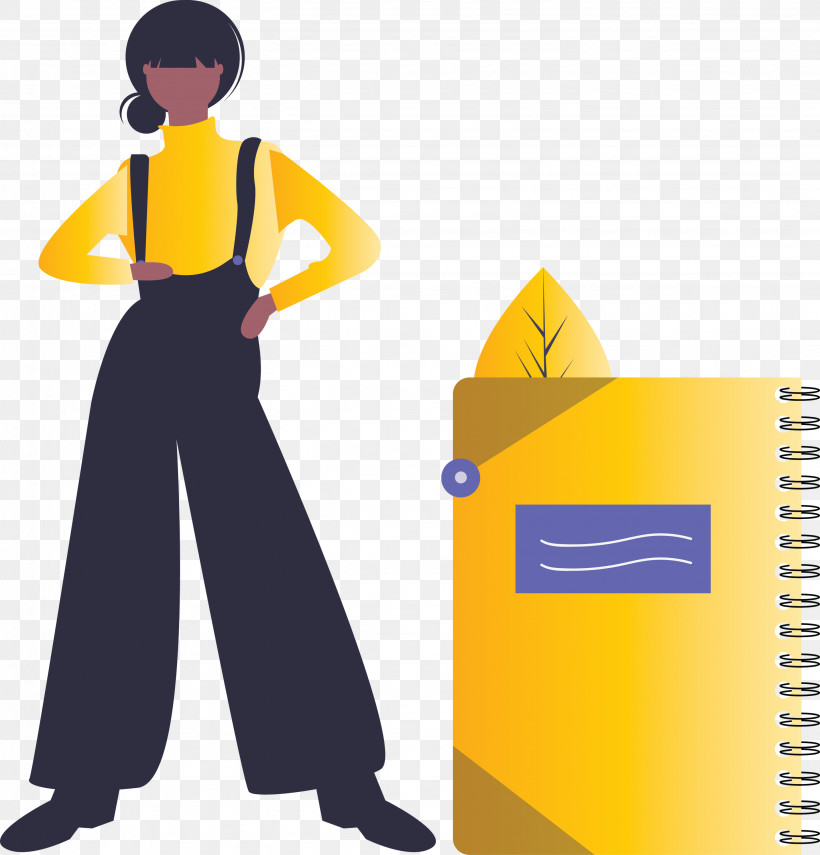 Notebook Girl, PNG, 2877x3000px, Notebook, Girl, Standing, Workwear, Yellow Download Free