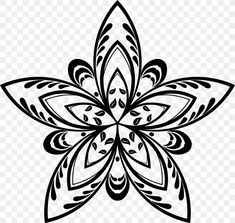 Flower Silhouette Drawing Clip Art, PNG, 2328x2214px, Flower, Artwork, Black And White, Butterfly, Drawing Download Free