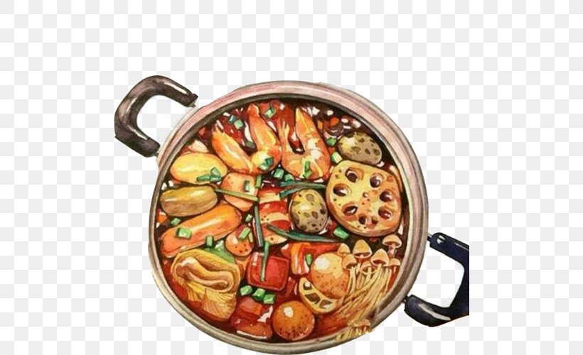 Chinese Cuisine Hot Pot Vegetarian Cuisine Tokyo Sanpo: Promenades Xe0 Tokyo Watercolor Painting, PNG, 500x500px, Chinese Cuisine, Art, Asian Food, Cuisine, Dish Download Free