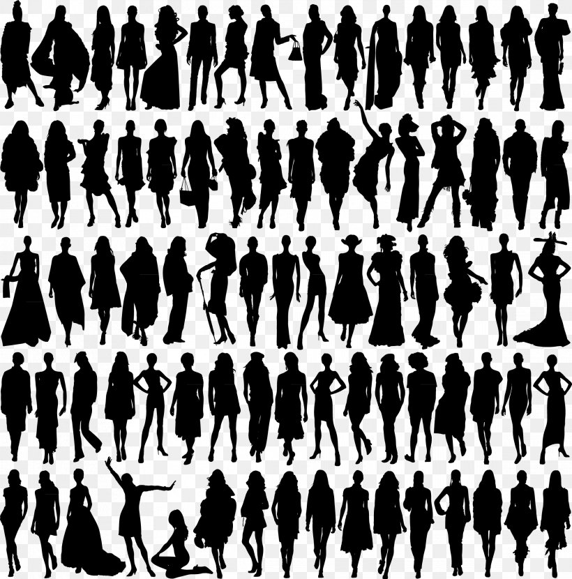 Silhouette Drawing Model Illustration, PNG, 2330x2361px, Silhouette, Black And White, Crowd, Drawing, Female Download Free