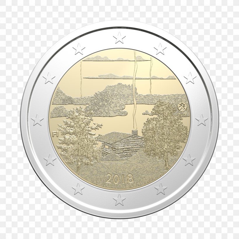 Koli, Finland 2 Euro Coin 2 Euro Commemorative Coins Euro Coins, PNG, 2048x2048px, 2 Euro Coin, 2 Euro Commemorative Coins, 5 Euro Note, Koli Finland, Bimetallic Coin Download Free