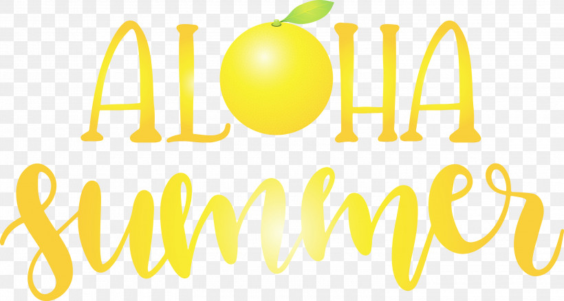 Logo Font Yellow Lemon Fruit, PNG, 3000x1603px, Aloha Summer, Fruit, Happiness, Lemon, Logo Download Free
