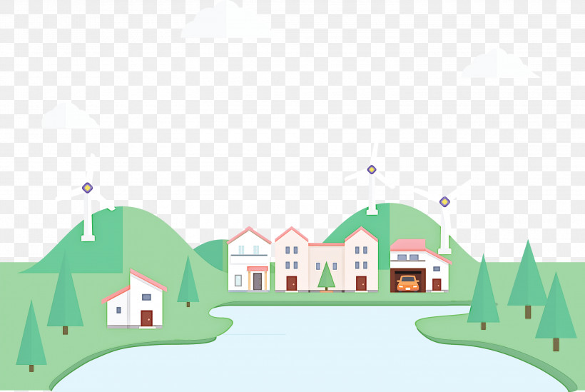 Eco Town, PNG, 3000x2009px, Eco, Architecture, Cartoon, Estate, Green Download Free
