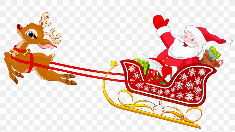 Santa Claus Reindeer Sled Clip Art, PNG, 6020x3400px, Santa Claus, Christmas, Christmas Decoration, Christmas Ornament, Deer Download Free