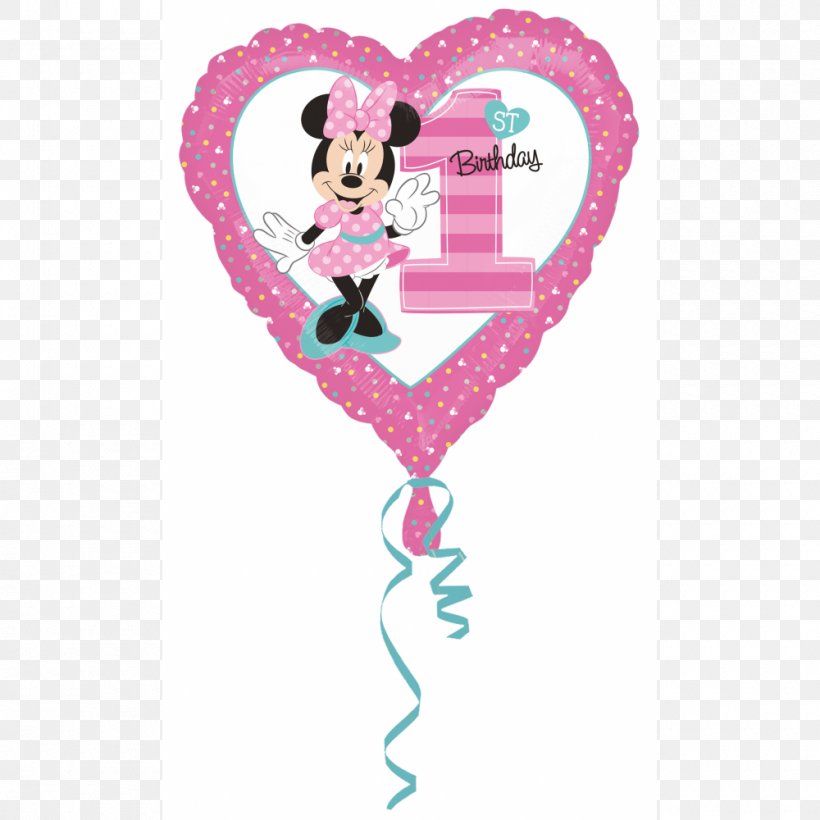 Minnie Mouse Birthday Mylar Balloon Party, PNG, 1000x1000px, Watercolor, Cartoon, Flower, Frame, Heart Download Free
