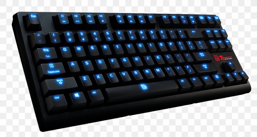 Computer Keyboard Thermaltake Gamer ESports Switch, PNG, 1192x636px, Computer Keyboard, Backlight, Blue, Computer Component, Electric Blue Download Free