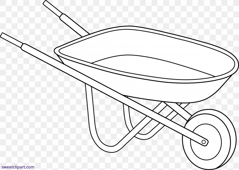 Wheelbarrow Line Art Drawing Garden Clip Art, PNG, 7084x5058px, Wheelbarrow, Area, Art, Artwork, Black And White Download Free