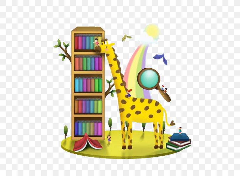 Northern Giraffe Illustration, PNG, 600x600px, Northern Giraffe, Art, Book, Bookcase, Cartoon Download Free