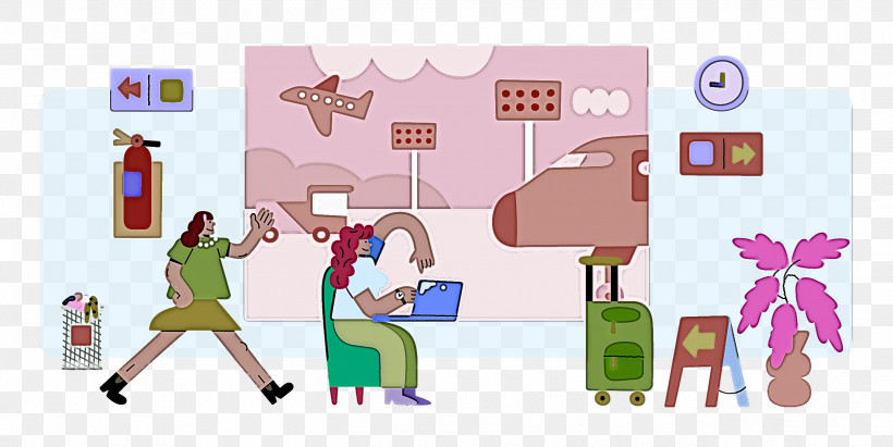 Airport, PNG, 2500x1254px, Airport, Behavior, Cartoon, Human, Line Download Free
