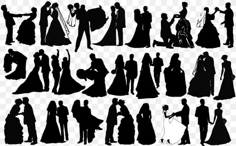 Silhouette Wedding Couple Clip Art, PNG, 1024x633px, Silhouette, Black And White, Bride, Bridegroom, Couple Download Free