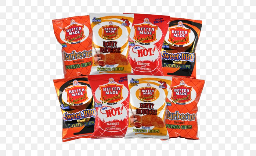 Better Made Potato Chips Barbecue Junk Food Flavor, PNG, 500x500px, Potato Chip, Barbecue, Condiment, Convenience Food, Flavor Download Free