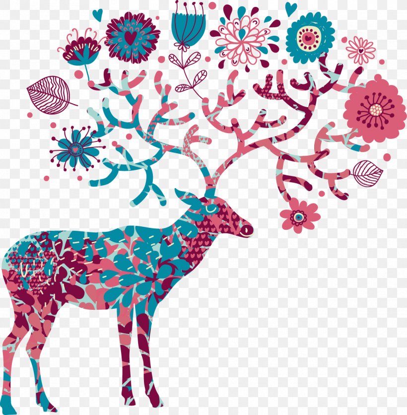 Reindeer Chital, PNG, 1241x1266px, Deer, Antler, Art, Branch, Cartoon Download Free