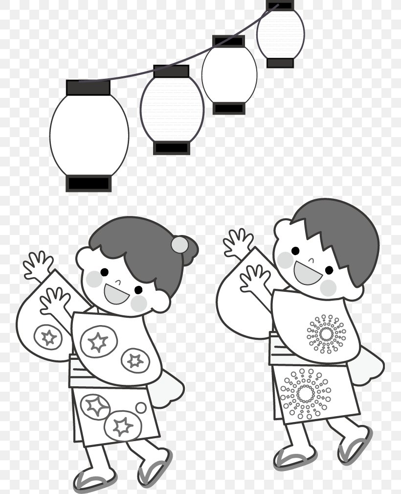 Bon Odori Black And White Festival Illustration Coloring Book, PNG, 755x1009px, Watercolor, Cartoon, Flower, Frame, Heart Download Free