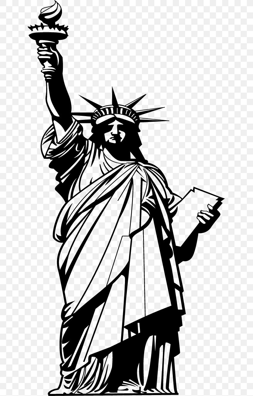 Statue Of Liberty Ellis Island Clip Art, PNG, 639x1282px, Statue Of Liberty, Art, Black, Black And White, Cartoon Download Free