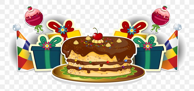 Birthday Cake Gift Balloon, PNG, 2056x973px, Birthday Cake, Animation, Baked Goods, Baking, Balloon Download Free