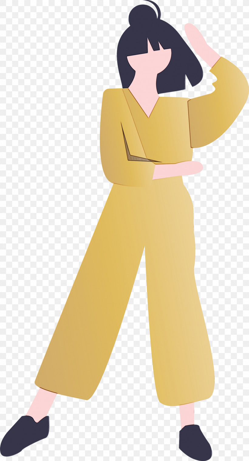 Standing Cartoon Yellow Costume, PNG, 1623x2999px, Modern Girl, Cartoon, Costume, Paint, Standing Download Free