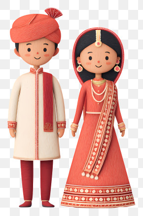 Hindu Marriage Couple - Couple In Traditional Wedding Attire Illustration PNG