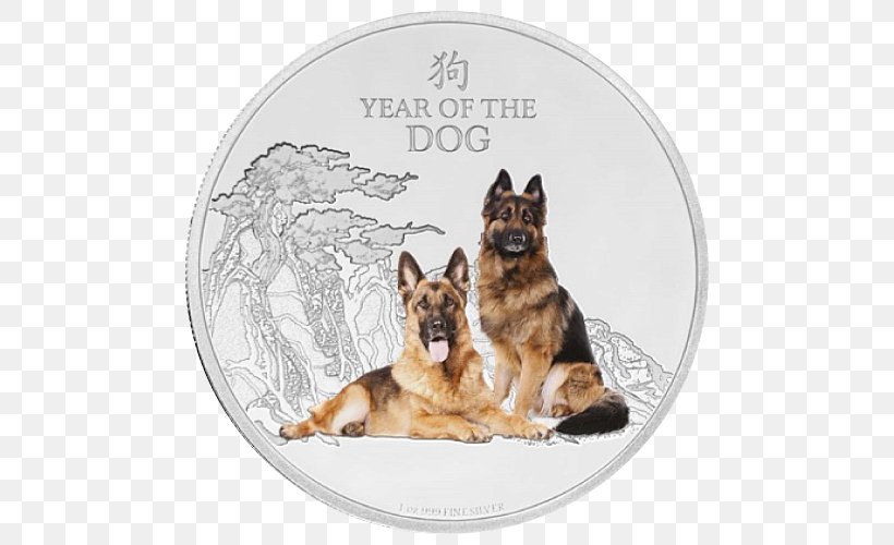 German Shepherd Silver Coin Dog, PNG, 500x500px, 2018, German Shepherd, Bullion, Carnivoran, Chinese Zodiac Download Free