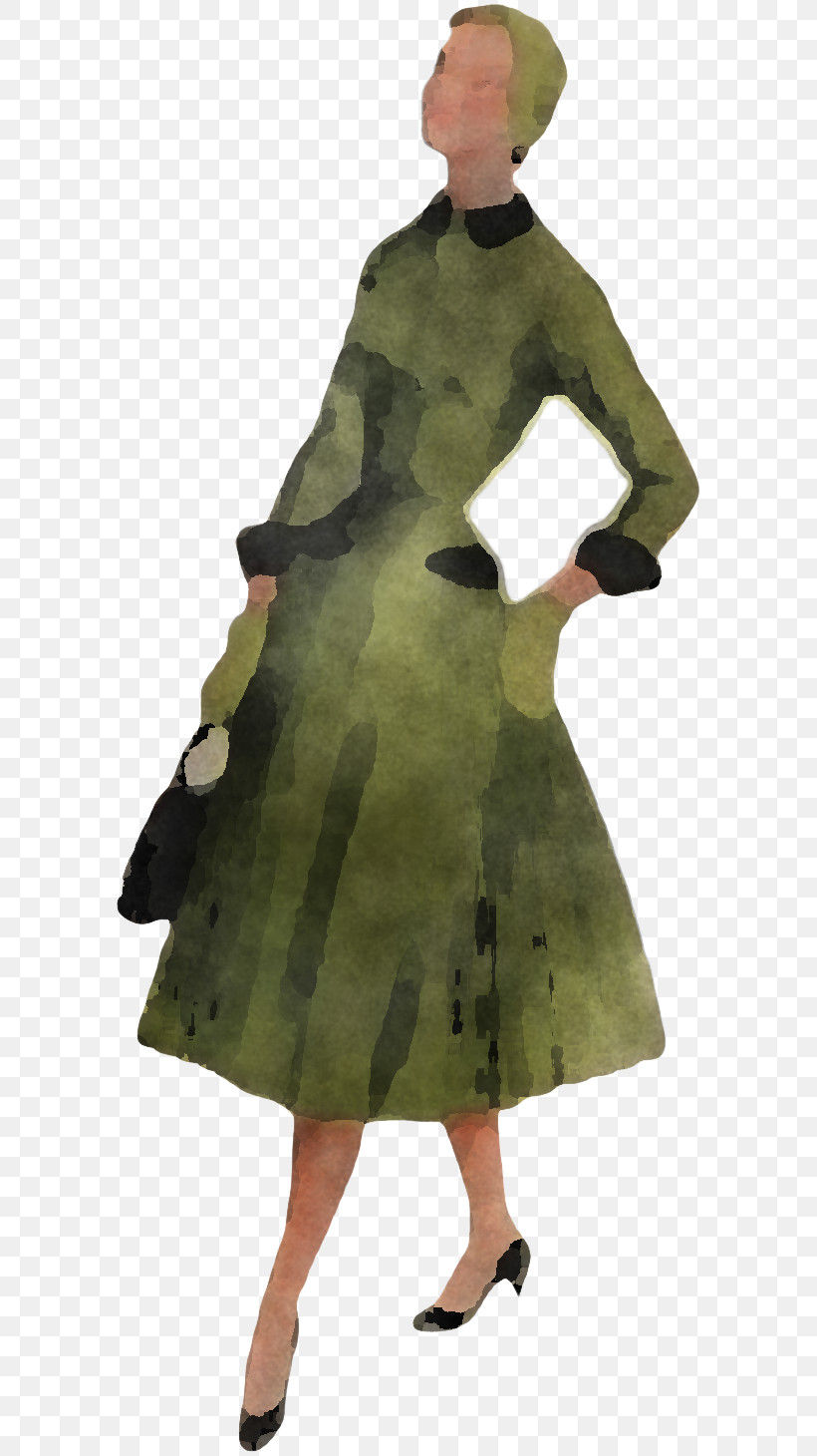 Clothing Green Dress Outerwear Camouflage, PNG, 593x1460px, Clothing, Camouflage, Coat, Costume, Costume Design Download Free