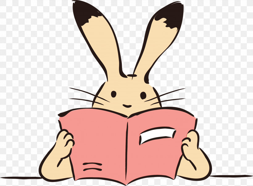 Hares Snout Whiskers Cartoon Tail, PNG, 3000x2208px, Reading, Book, Cartoon, Paint, Rabbit Download Free