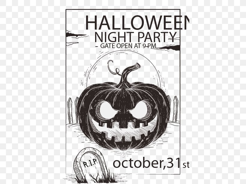 Halloween Party Flyer Pumpkin, PNG, 442x616px, Halloween, Advertising, Bar, Black And White, Brand Download Free