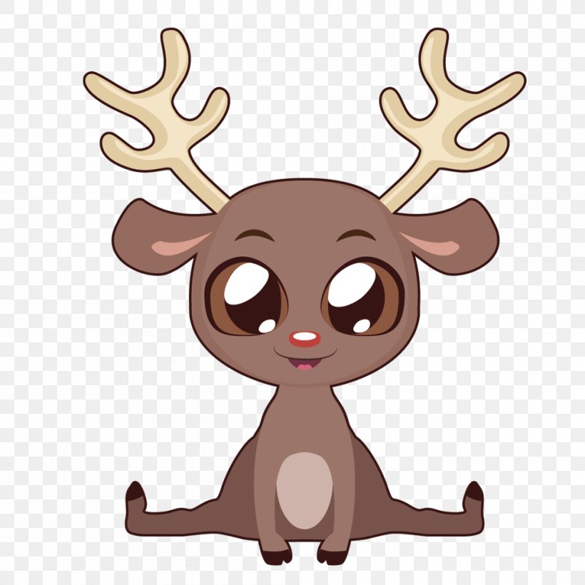 Reindeer Santa Claus Vector Graphics Stock Illustration, PNG, 1000x1000px, Reindeer, Antler, Cartoon, Cuteness, Deer Download Free