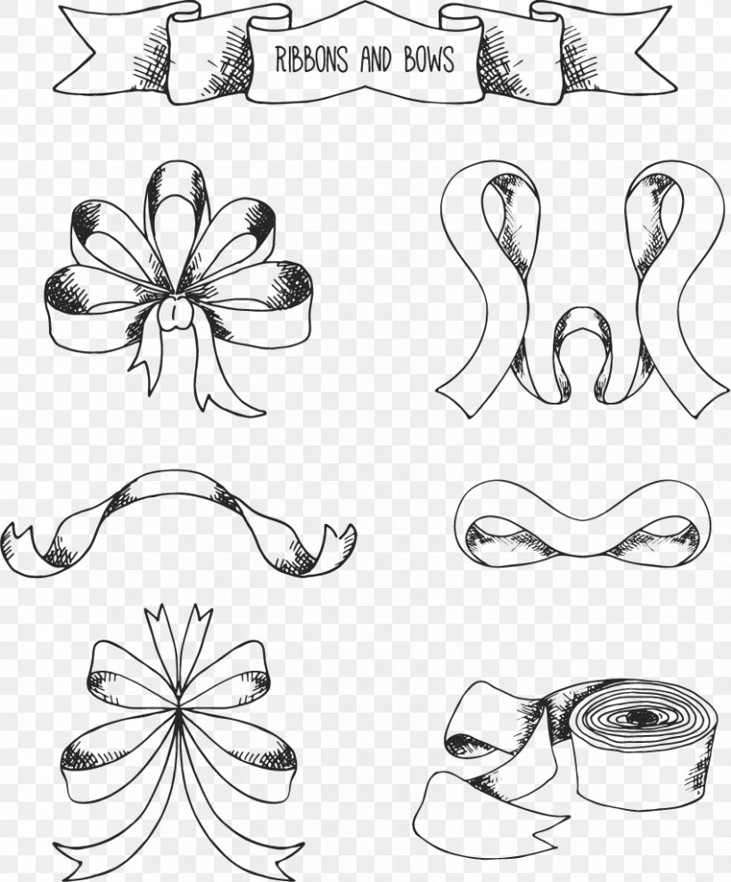 Ribbon Drawing Clip Art, PNG, 850x1027px, With Ribbon, Area, Black And White, Body Jewelry, Clip Art Download Free