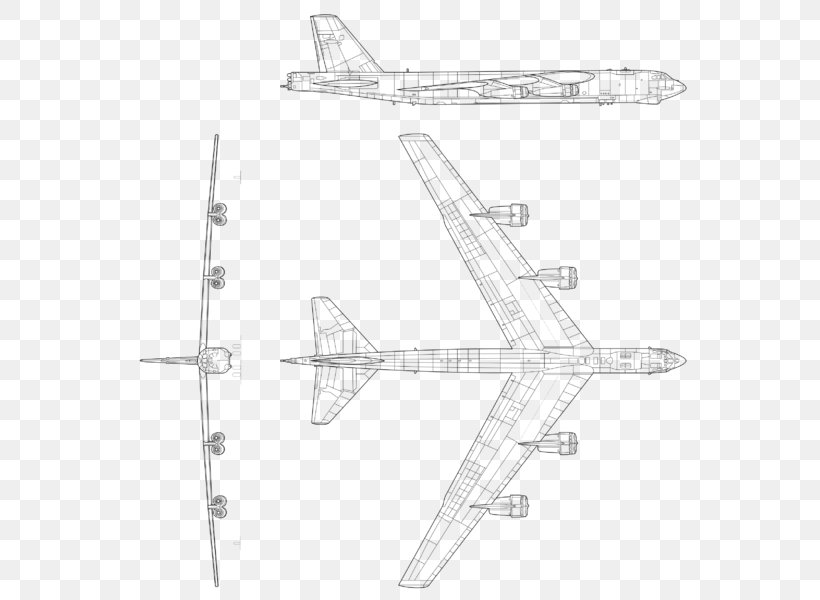 Boeing B-52 Stratofortress Northrop Grumman B-2 Spirit Airplane B-52H Convair B-36 Peacemaker, PNG, 588x600px, Boeing B52 Stratofortress, Aircraft, Airplane, Black And White, Boeing Download Free