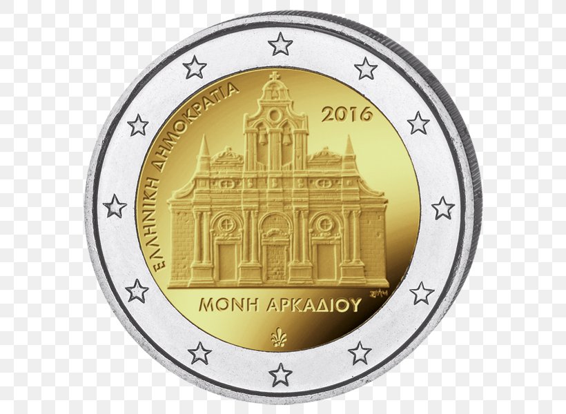 Arkadi Monastery 2 Euro Coin Greek Euro Coins Commemorative Coin, PNG, 600x600px, 2 Euro Coin, Arkadi Monastery, Coin, Commemorative Coin, Currency Download Free