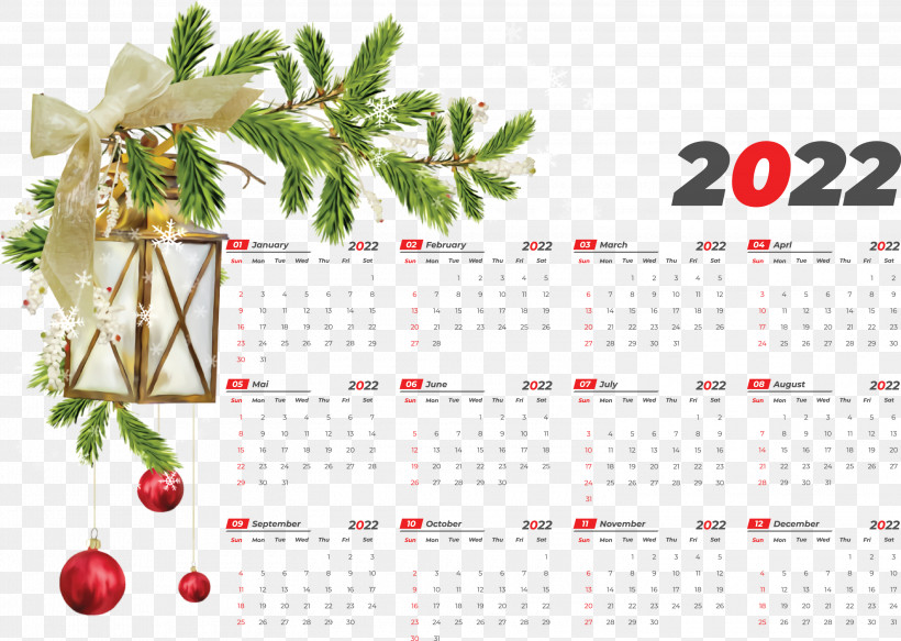 2022 Yearly Calendar Printable 2022 Yearly Calendar Template, PNG, 3000x2136px, Christmas Graphics, Bauble, Christmas Day, Christmas Decoration, Christmas Stocking Download Free