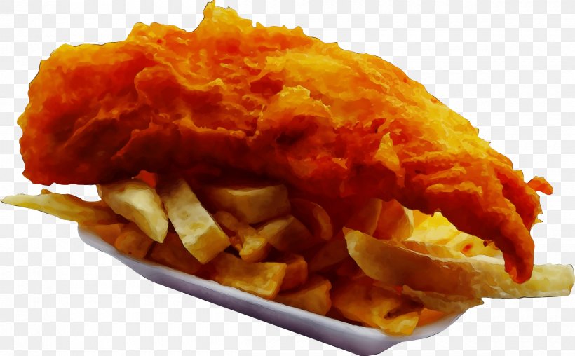 Fish And Chips, PNG, 2400x1487px, Watercolor, American Food, Barbecue, British Cuisine, Cheese Fries Download Free