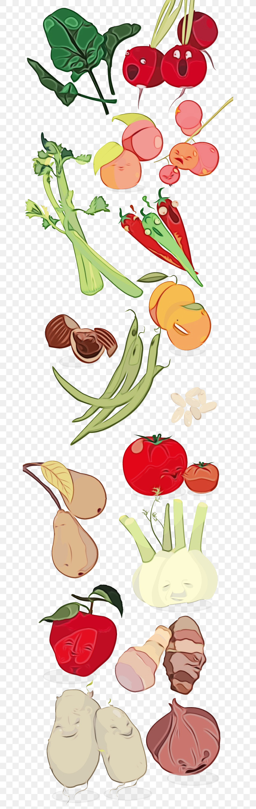Floral Design, PNG, 674x2588px, Watercolor, Cartoon, Character, Floral Design, Food Download Free