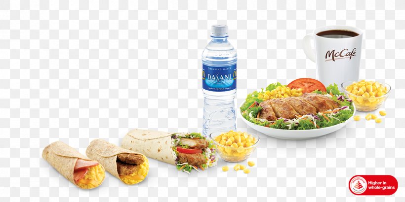 Wrap Vegetarian Cuisine Fast Food McDonald's Junk Food, PNG, 1200x600px, Wrap, Breakfast, Brunch, Calorie, Cuisine Download Free