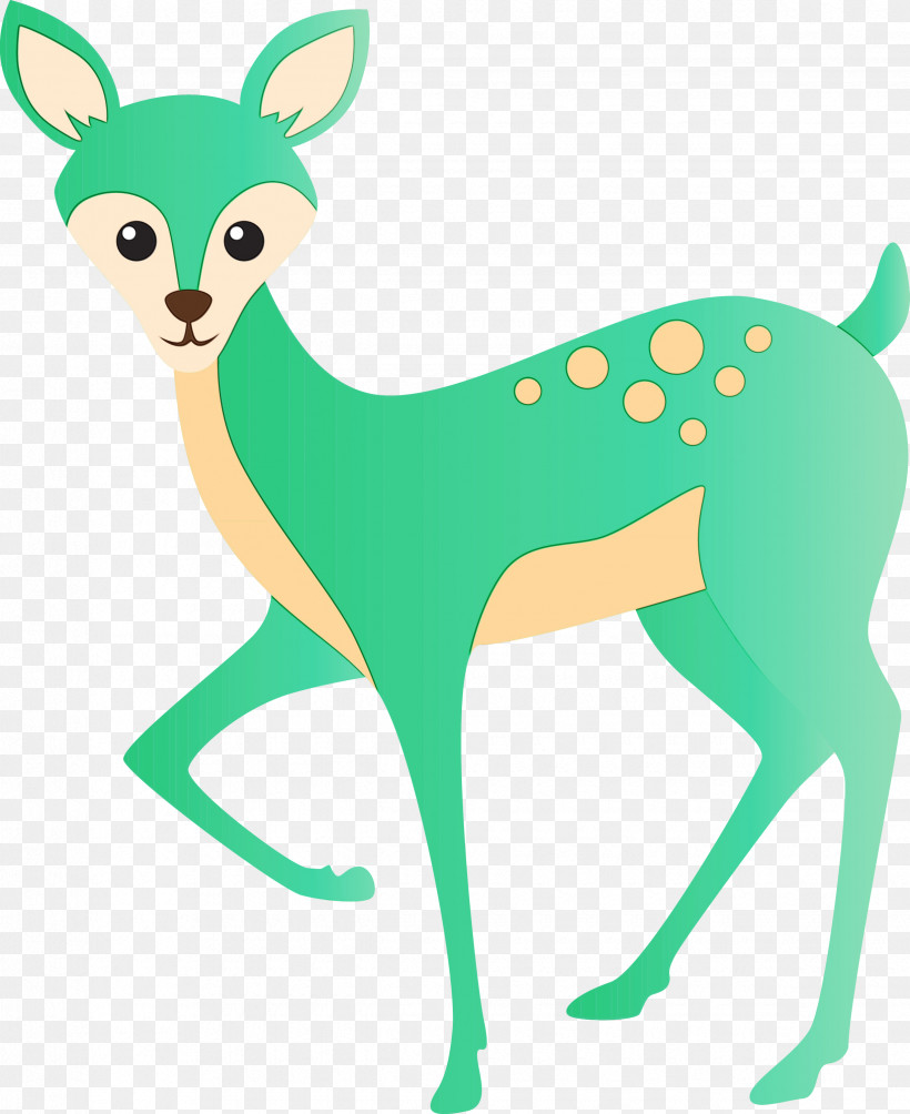 Green Deer Animal Figure Wildlife Tail, PNG, 2450x3000px, Watercolor Deer, Animal Figure, Deer, Fawn, Green Download Free