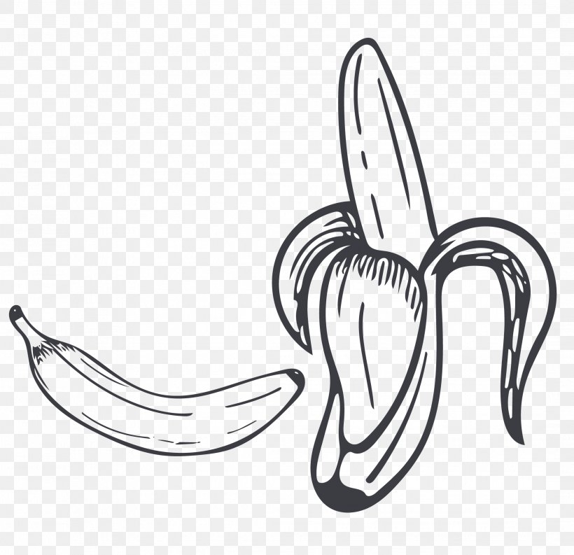 Black And White Drawing Banana Cartoon, PNG, 2166x2097px, Watercolor, Cartoon, Flower, Frame, Heart Download Free