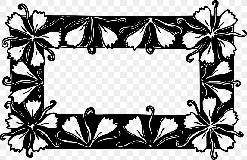 Flower Floral Design Picture Frames Pattern, PNG, 2400x1561px, Flower, Black And White, Border, Butterfly, Flora Download Free