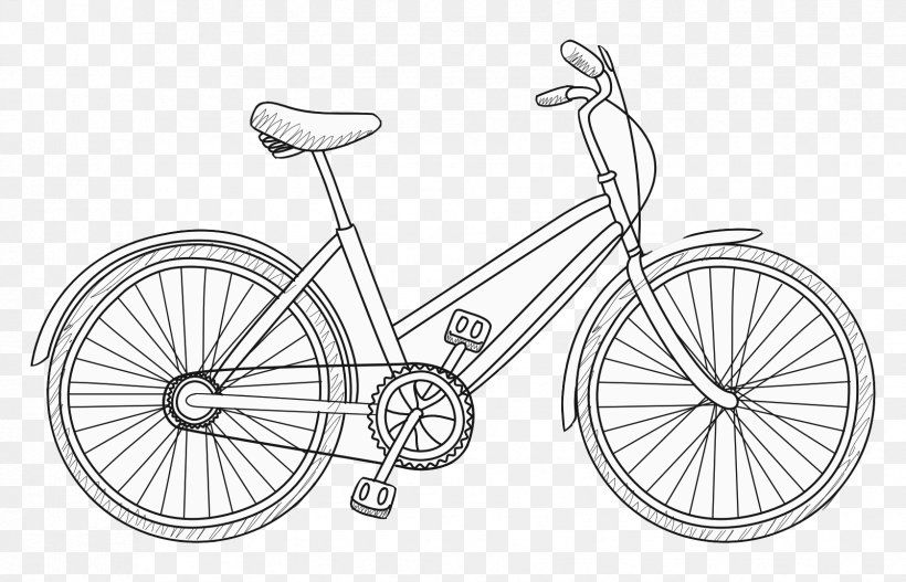 Bicycle Wheels Bicycle Frames Black And White Drawing, PNG, 1677x1079px, Bicycle Wheels, Automotive Design, Bicycle, Bicycle Accessory, Bicycle Drivetrain Part Download Free