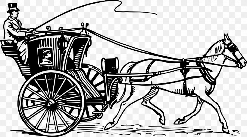 Horse And Buggy Carriage Line Art Drawing, PNG, 2400x1338px, Horse, Black And White, Car, Carriage, Cart Download Free
