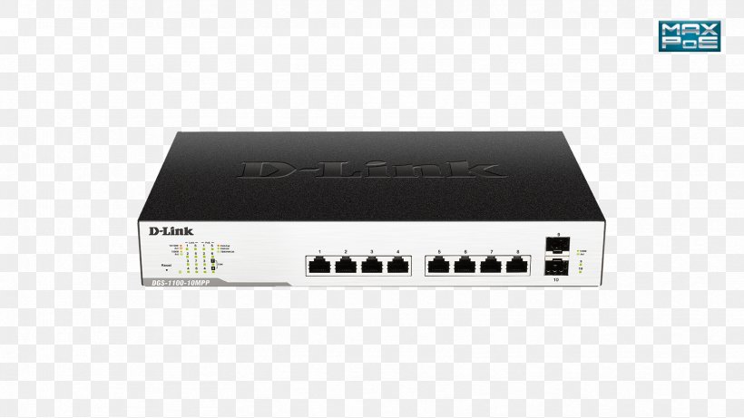 Wireless Router Wireless Access Points D-LInk DGS-1100 Surveillance Switch PoE Power Over Ethernet, PNG, 1664x936px, 10 Gigabit Ethernet, Wireless Router, Dlink, Dlink Dgs110008, Electronic Device Download Free