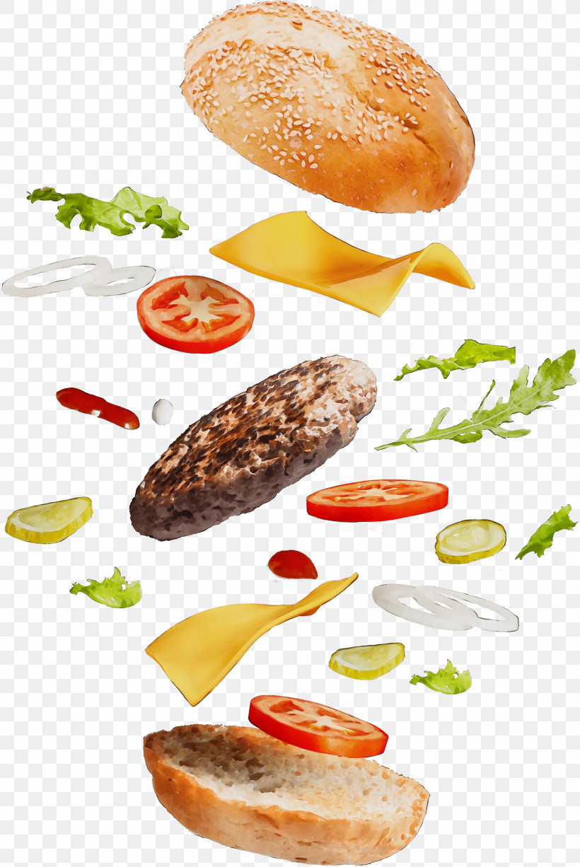 Hamburger, PNG, 1830x2738px, Watercolor, Breakfast, Breakfast Sandwich, Buffalo Burger, Bun Download Free